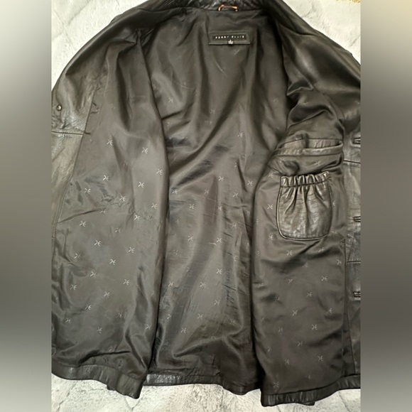 Genuine Leather perry ellis Mens Large Black Jacket Button soft exc cond - Picture 6 of 9